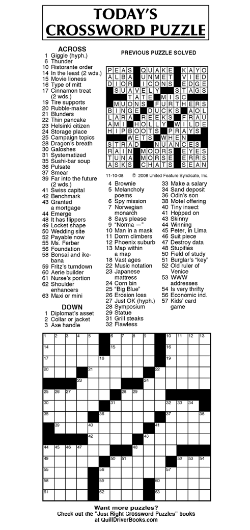 Printable Universal Crossword Puzzle Today : Andrews McMeel Syndication